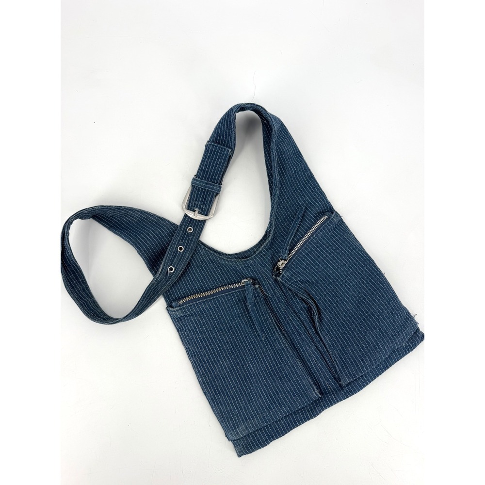 MNG Pinstripe Denim Shoulder Bag Women OS Blue Cargo Utility Y2K Grunge Bag